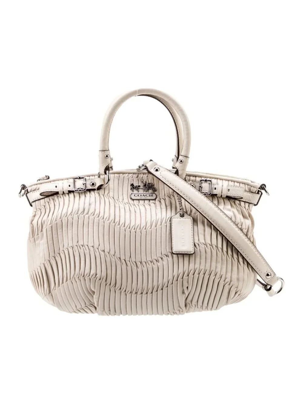 Coach Sophia Gathered Beige Leather Satchel Handbag Purse